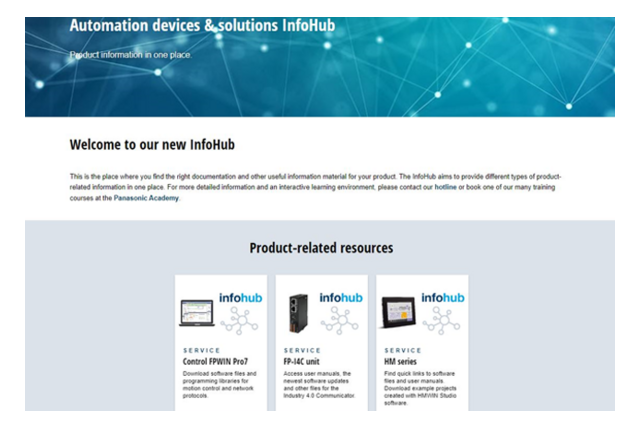 Panasonic Industry InfoHub - enlaces y descargas útiles para dispositivos y soluciones de automatización