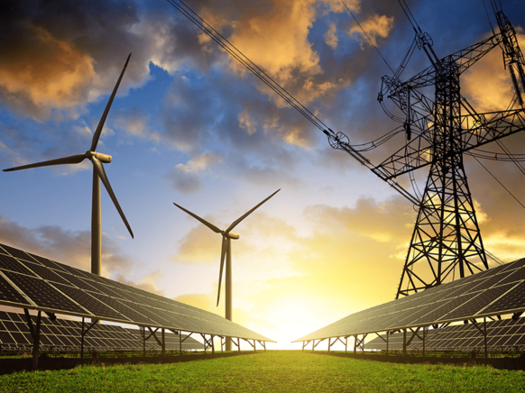 Wind turbines, solar panels, energy lines Panasonic Industry